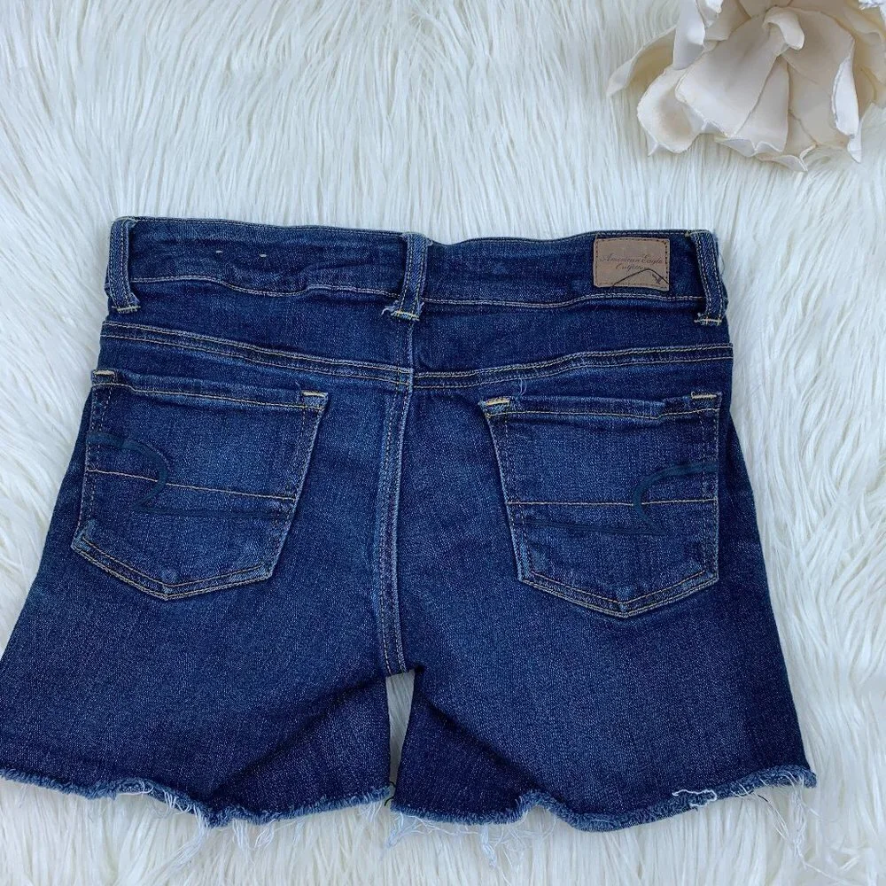 American Eagle Stretch Distressed Denim Cut-Off Raw Hem Shorts Women's Size 4
